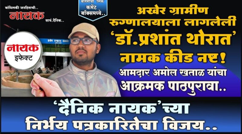 अखेर ग्रामीण रुग्णालयाला लागलेली ‘डॉ.प्रशांत थोरात’ नामक कीड नष्ट! ‘दैनिक नायक’च्या निर्भय पत्रकारितेचा विजय; आमदार अमोल खताळ यांचा आक्रमक पाठपुरावा..